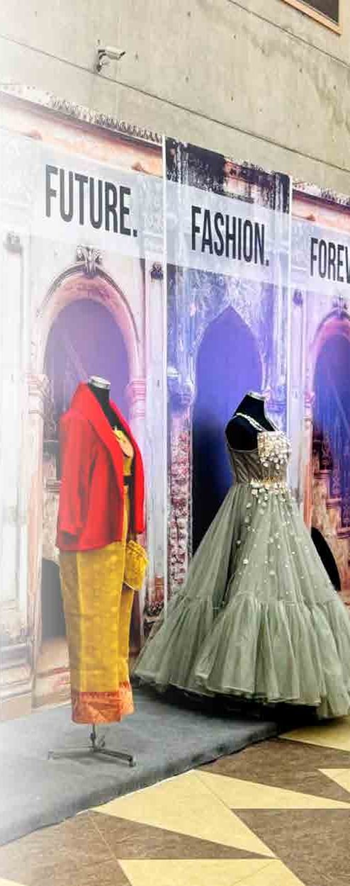 Fashion mannequins staged at a retail exhibition installation