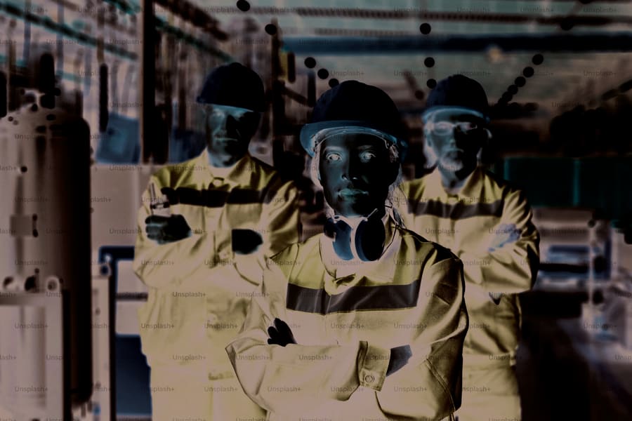 Industrial team on a manufacturing floor, equipment sourcing and quality inspection