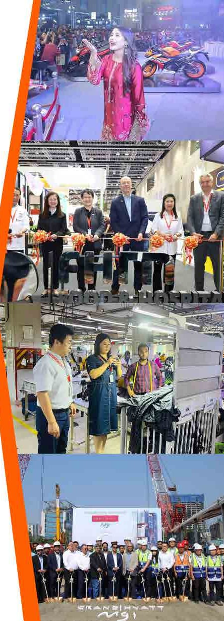 Maatash team on the ground — a product launch, a ribbon-cutting ceremony, a factory visit, and a project groundbreaking